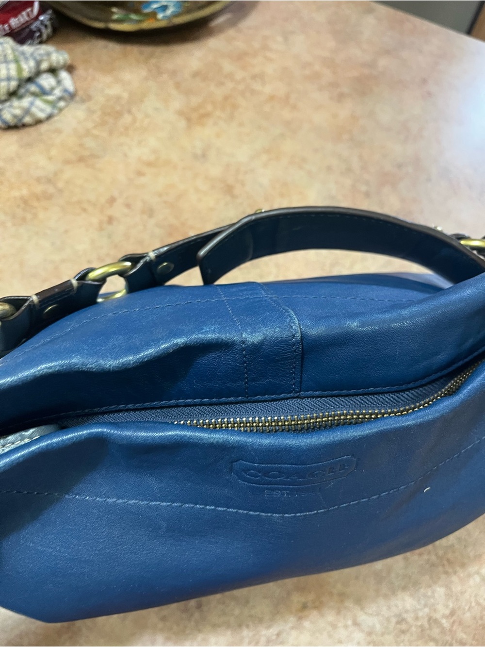 Coach Navy Leather Shoulder Hobo with Brass Hardware - Picture 10 of 14
